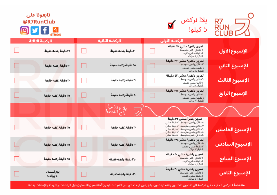 خطة 5 كم مبتدئين